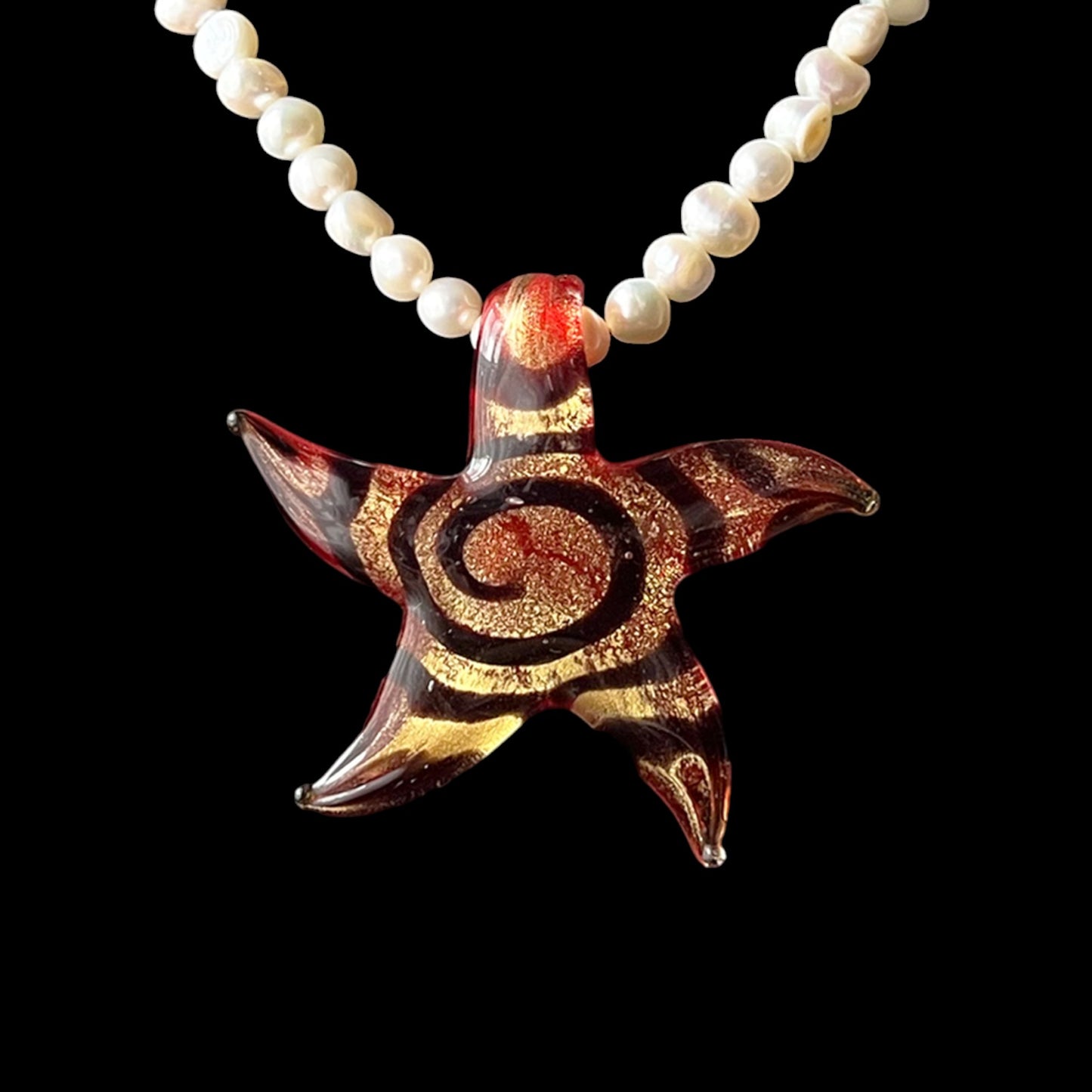 Island Girl Spiral Pearl Necklace - Orange/Black Foil