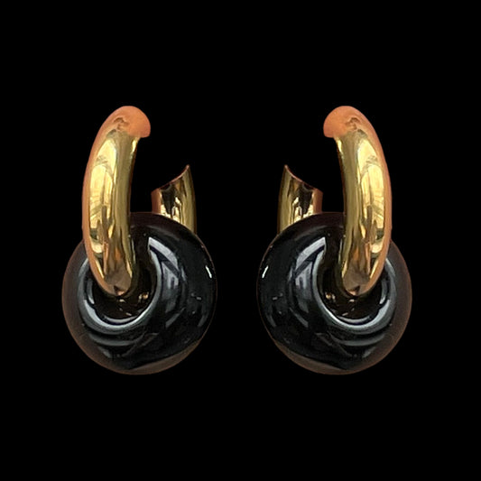 Gold Gemstone Earrings - Onyx