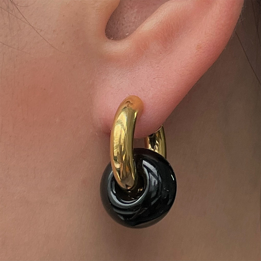 Gold Gemstone Earrings - Onyx