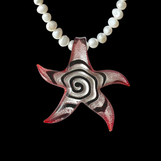 Island Girl Spiral Pearl Necklace - Black/Red/Silver Foil