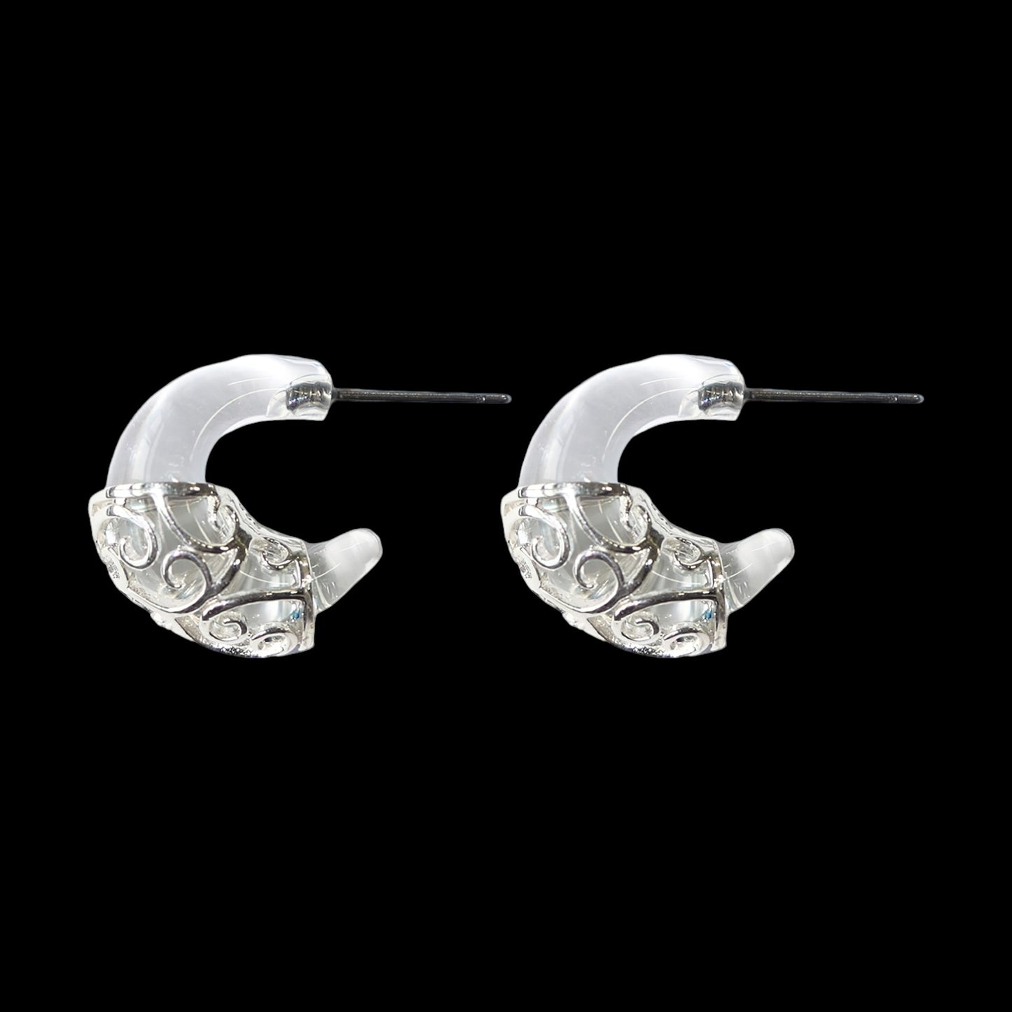 Carved Steel & Resin Earrings