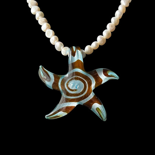 Island Girl Spiral Pearl Necklace - Blue/Brown Foil