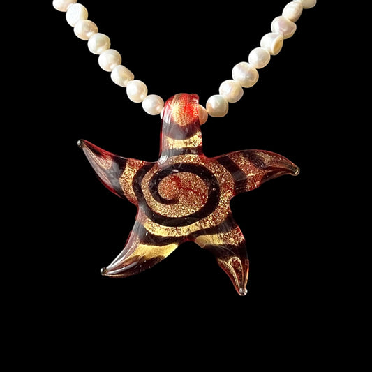 Island Girl Spiral Pearl Necklace - Orange/Black Foil