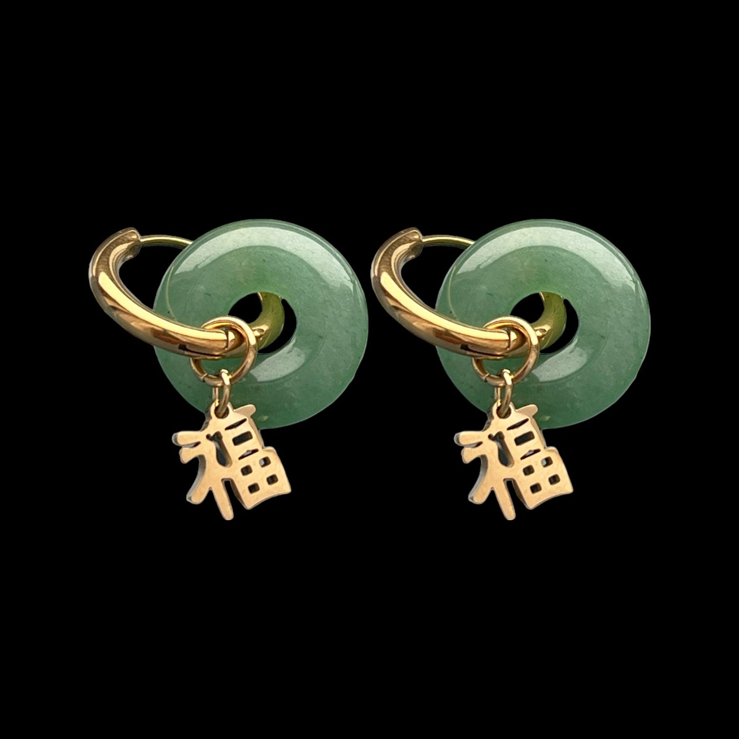 福 Good Fortune Gemstone Earrings - Gold