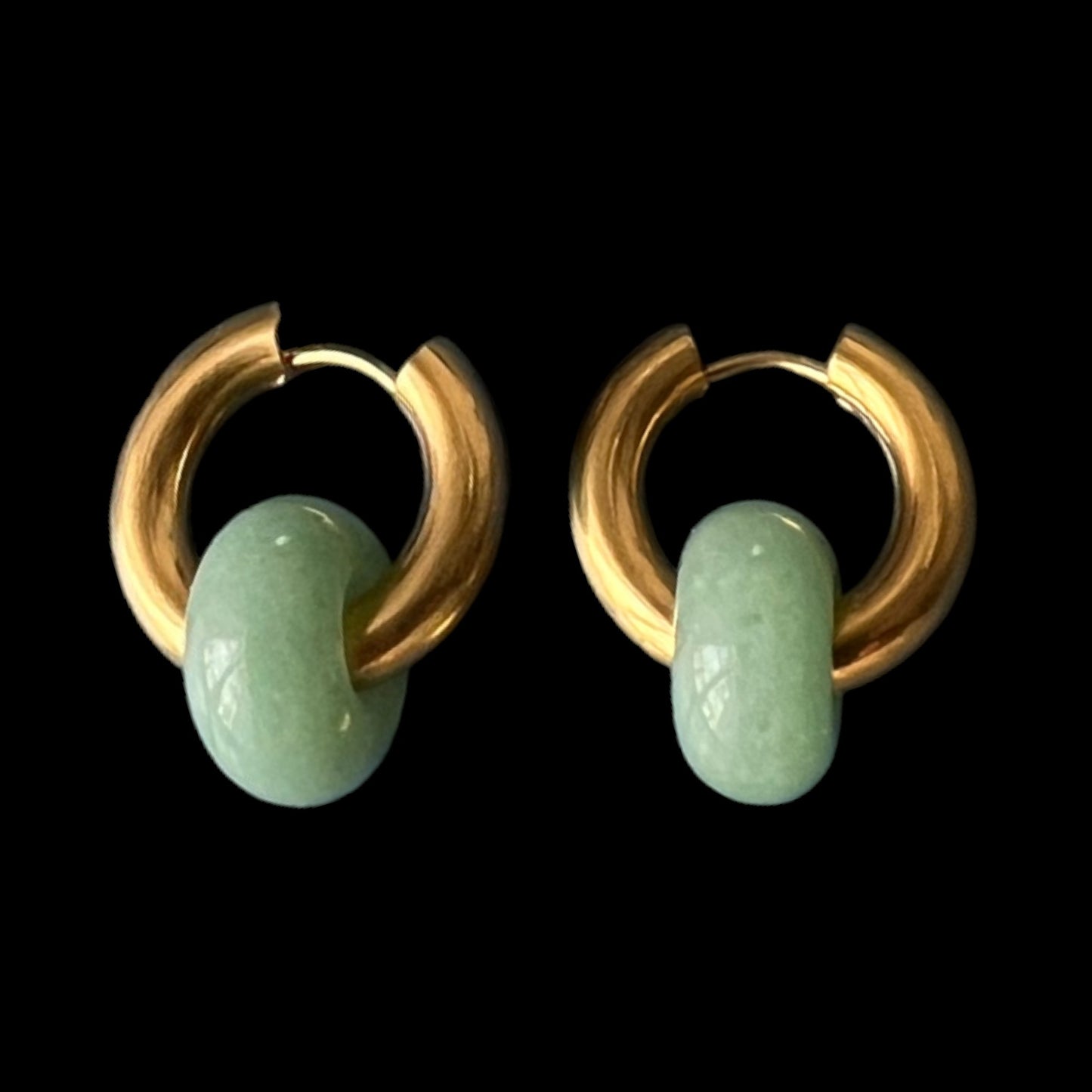 Gold Gemstone Earrings - Green Agate