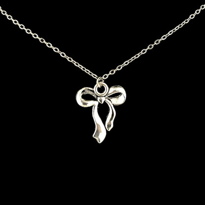 Ribbon Bow Necklace - Silver