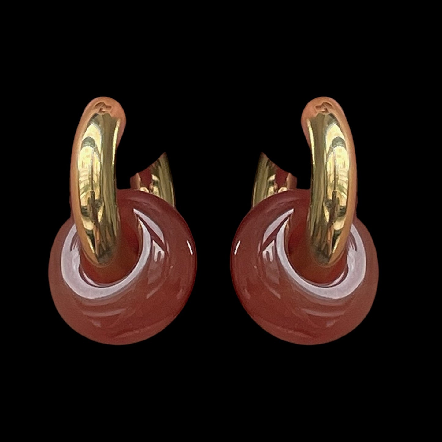 Gold Gemstone Earrings - Red Agate