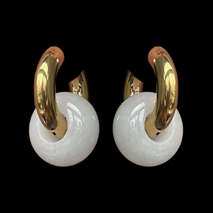 Gold Gemstone Earrings - White Agate