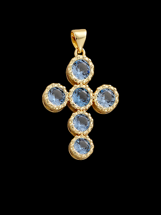 Blue Zirconia Cross Pendant
