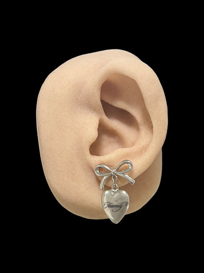 Ribbon Bow Earrings - Silver