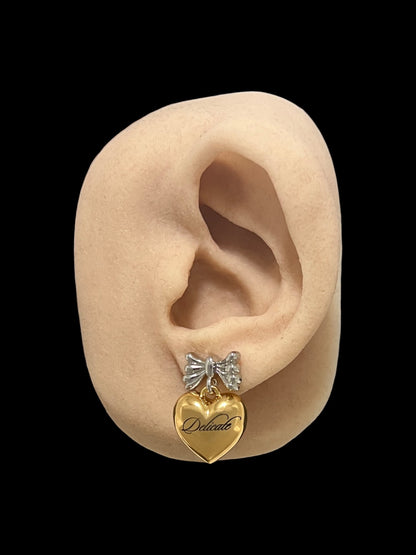 Two Tone Ribbon Bow Earrings - Silver/Gold