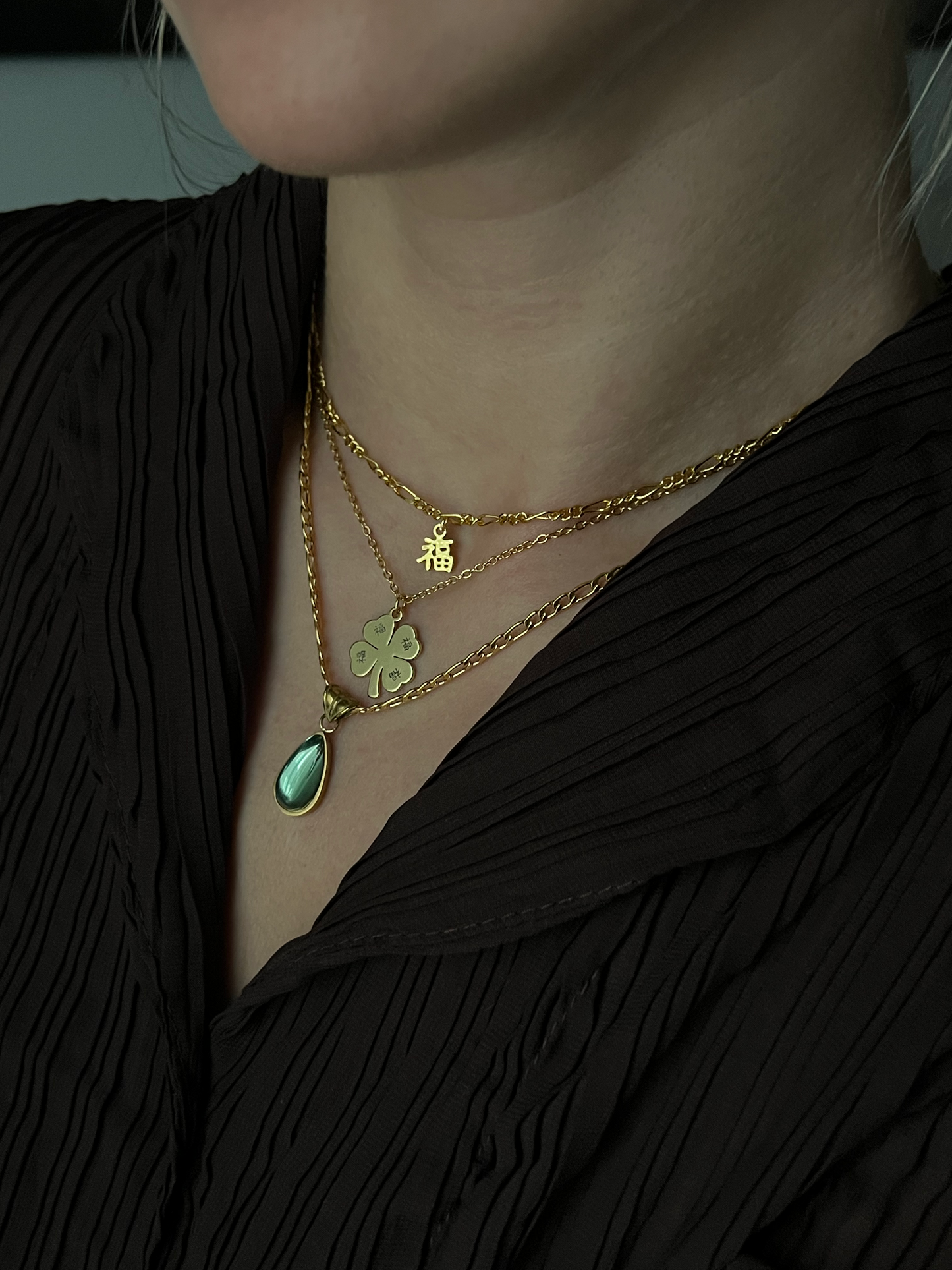 Good Fortune 福 Figaro Necklace - Gold
