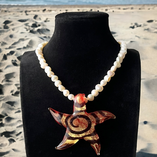 Island Girl Spiral pearl necklace Orange/black foil