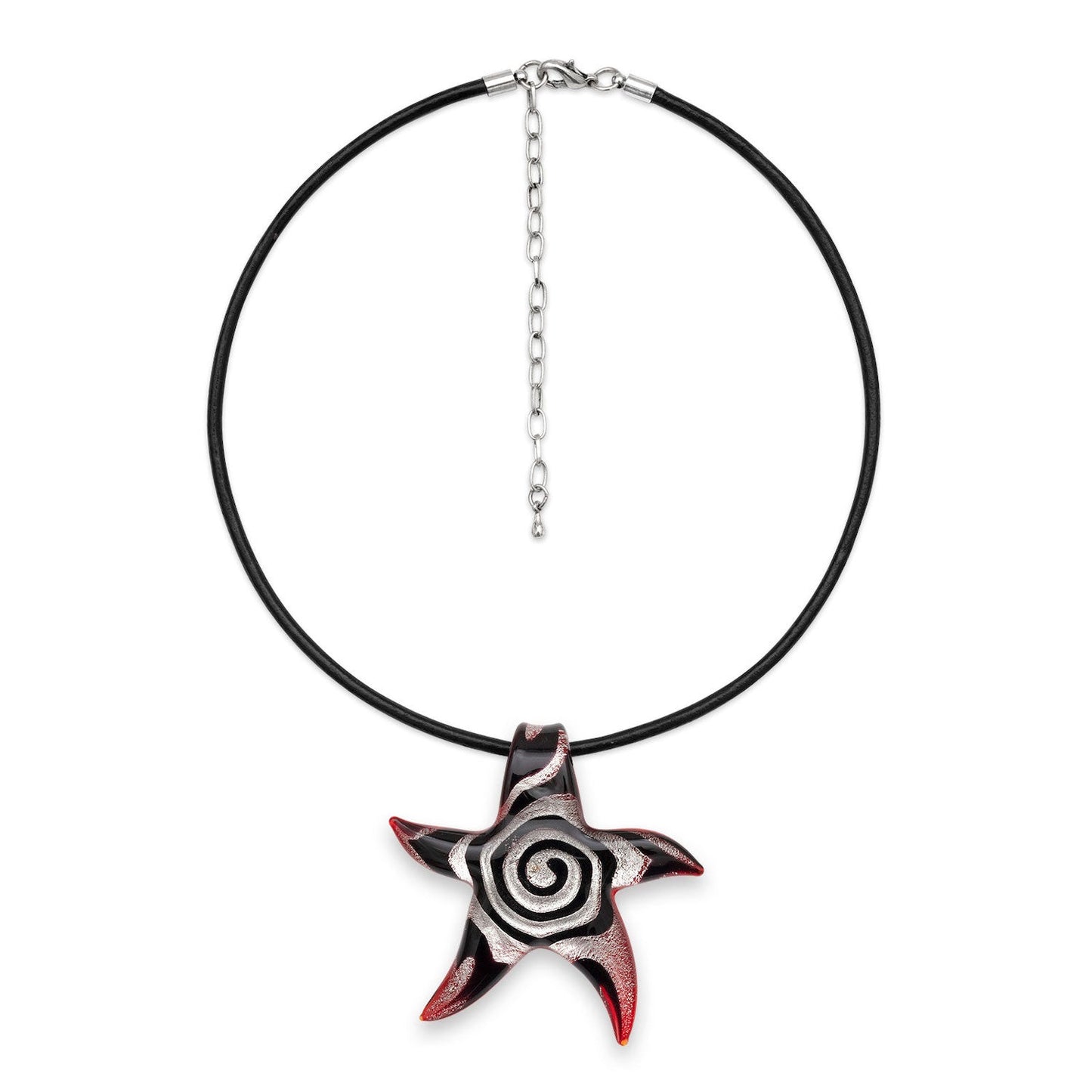 Island Girl Spiral Necklace - Black/Red/Silver Foil