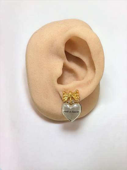 Two Tone Ribbon Bow Earrings - Gold/Silver