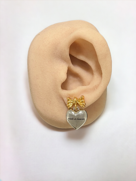 Two tone Ribbon bow earrings Gold/Silver