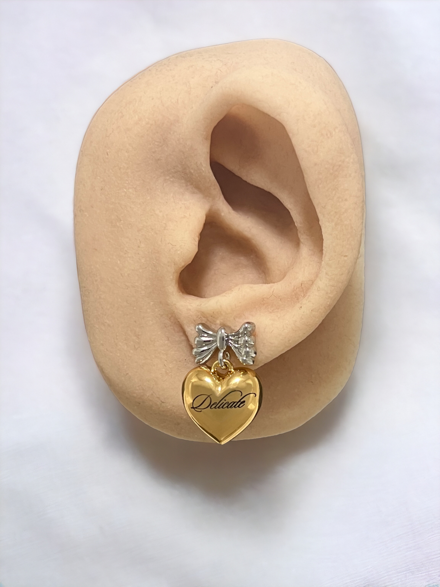 Two tone Ribbon bow earrings Silver/Gold
