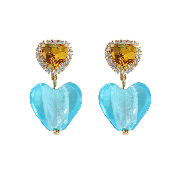 Frozen Heart Drop Earrings E01 Azure Blue