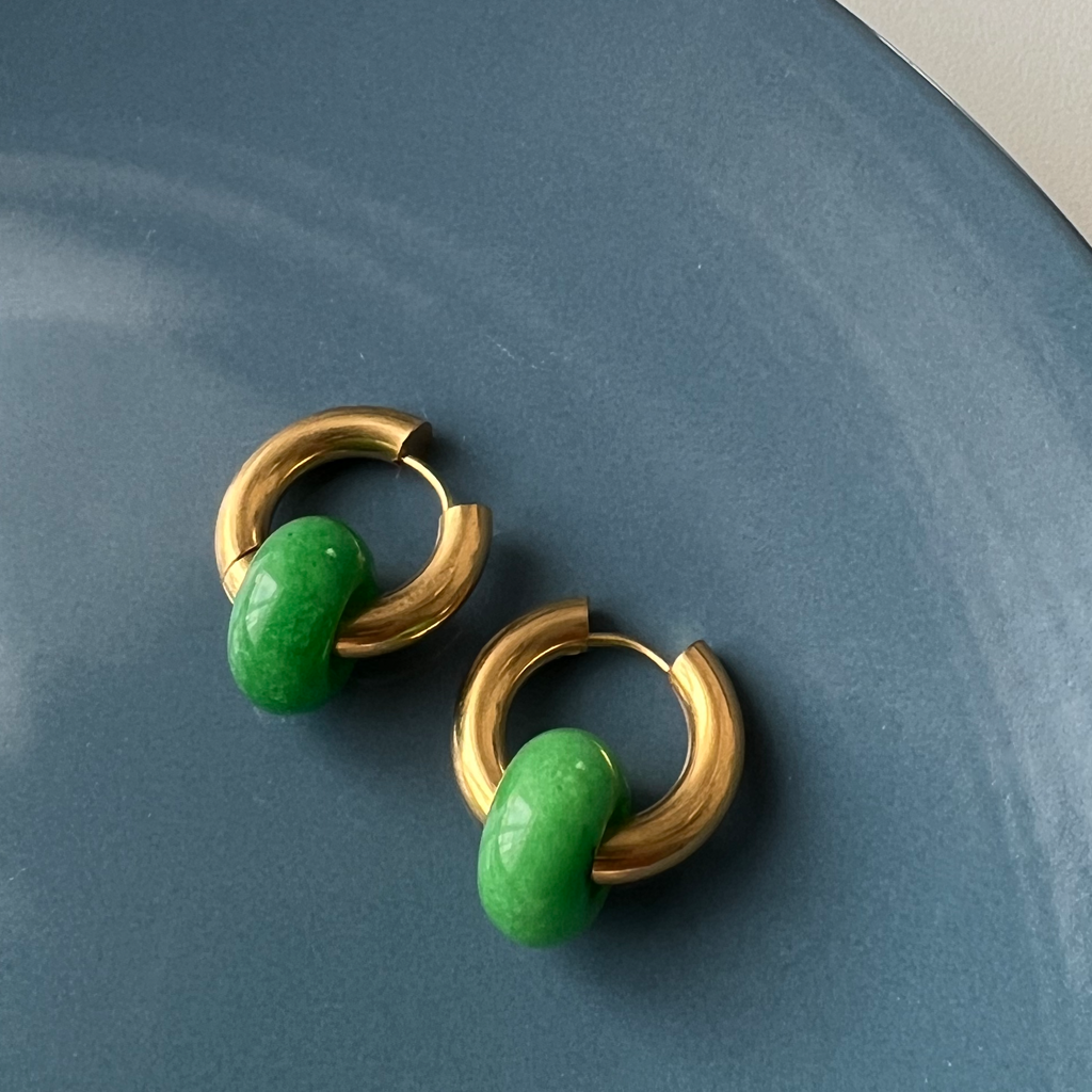 Gold Gemstone Earrings - Jade