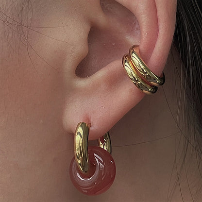 Gold Gemstone Earrings - Red Agate