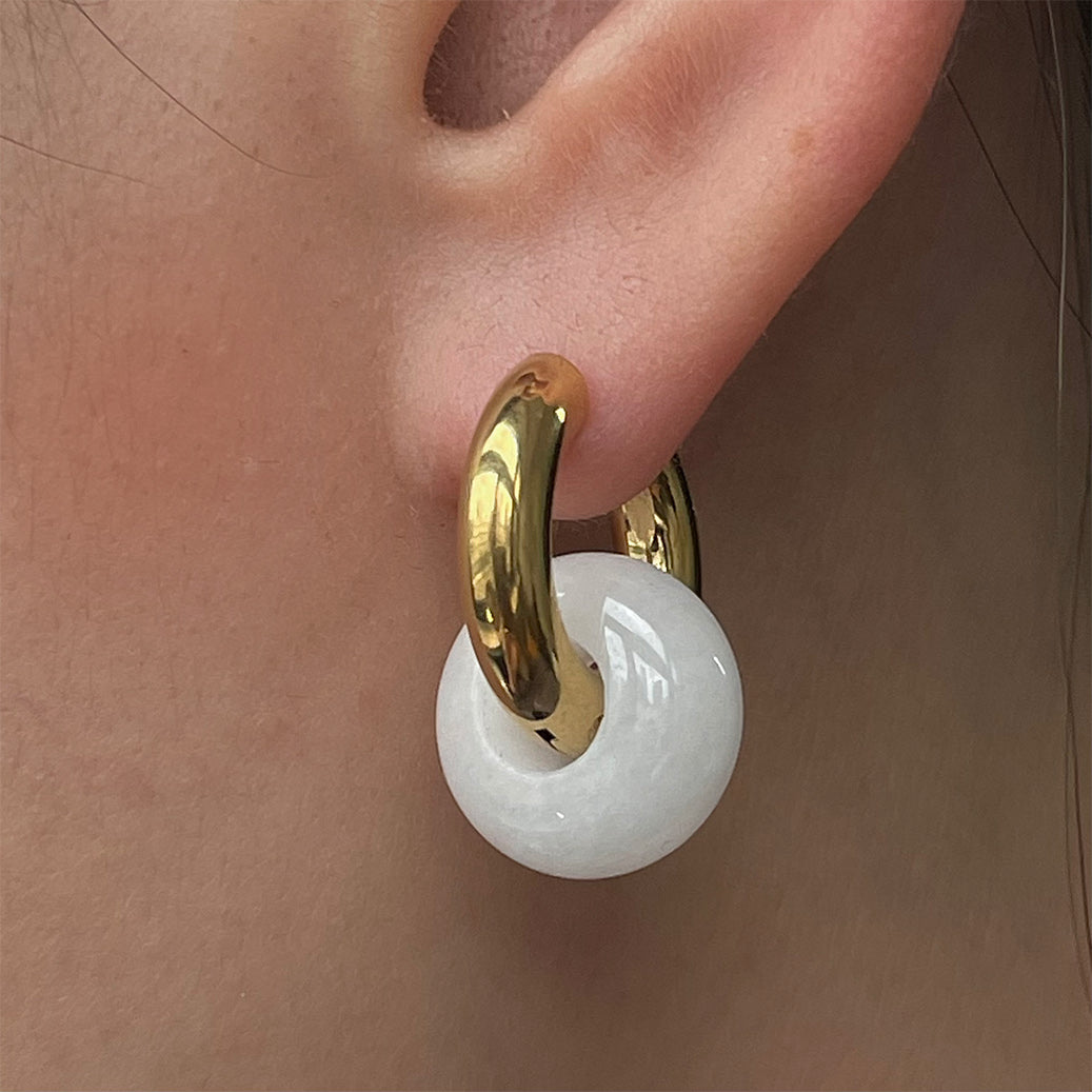Gold Gemstone Earrings White Agate