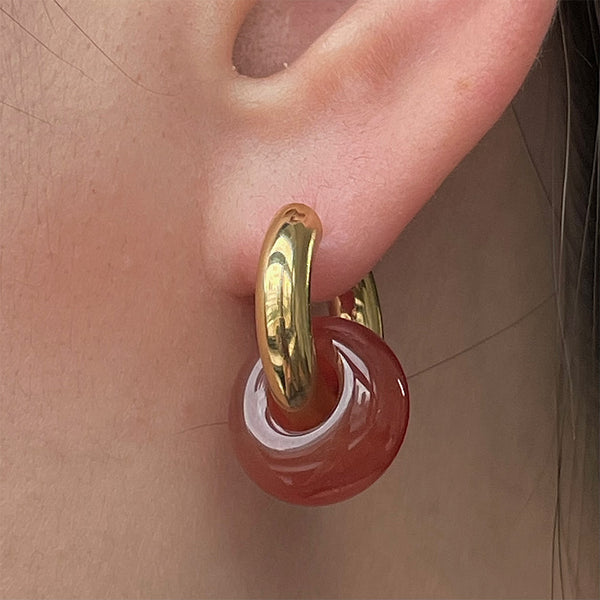 Gold Gemstone Earrings Red Agate