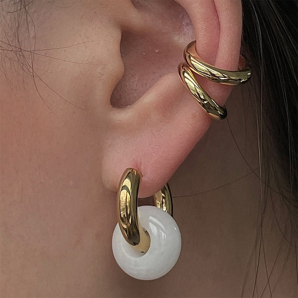 Gold Gemstone Earrings White Agate
