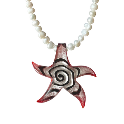 Island Girl Spiral Pearl Necklace - Black/Red/Silver Foil
