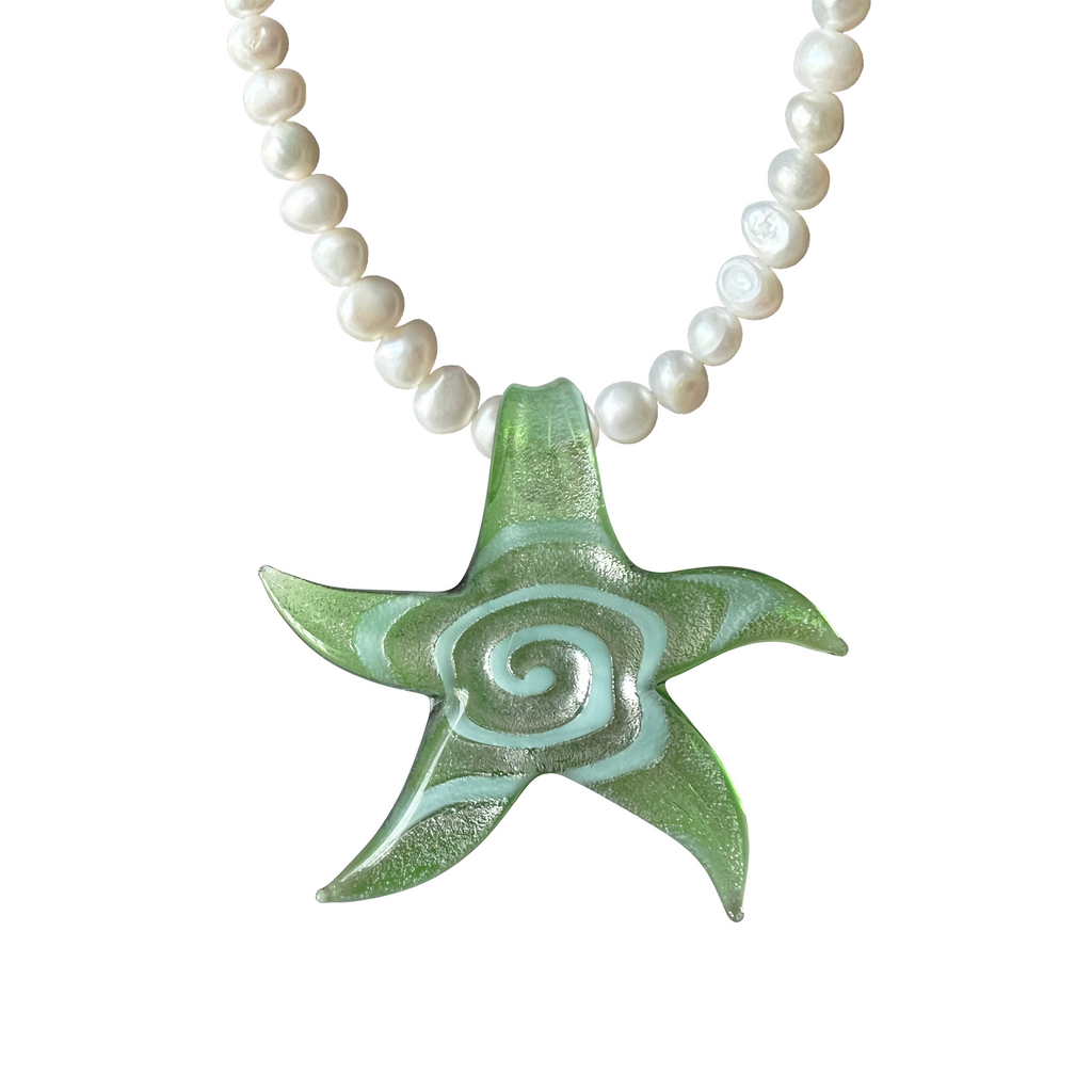Island Girl Spiral pearl necklace Green/Silver Foil