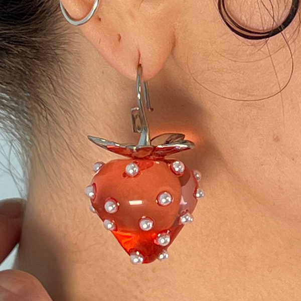 Clear Resin Strawberry earrings Red